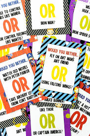 It's actually very easy if you've seen every movie (but you probably haven't). 50 Marvel Would You Rather Questions Free Printable Play Party Plan