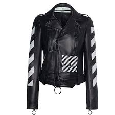 Off White C O Virgil Abloh Diag Biker Black Printed Lamb Leather 55 930 Uah Liked On Polyvore Off White Jacket Lamb Leather Jacket Color Block Jacket
