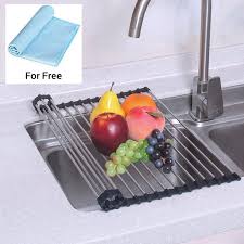 Here, the prime concern is that the dish drying rack must be a space saver and will fit keeps the balance with an utmost stable design. Foldable Silicone Over The Sink Dish Drying Rack Roll Up Dish Drainer Walmart Com Walmart Com