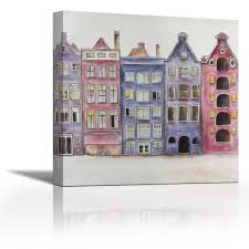 Historic city of amsterdam, netherlands at night. Karmakara Old Historic Houses Amsterdam Fine Art Print On Fine Art Canvas Stretched Gallery Wrap Style Wall Decor Painting Living Room Bedroom Drawing Room Ready To Hang Print 20 X 20