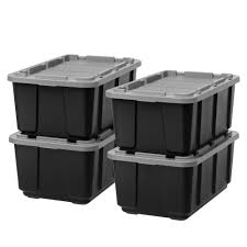 3.7 out of 5 stars with 3 ratings. Iris 27 Gal Storage Bin In Black With Gray Lid 4 Pack 589096 The Home Depot