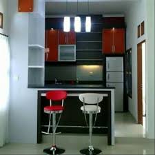 Meja bar minimalis yang menyatu dengan kitchen island. Harga Kitchen Set Mini