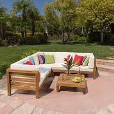 Collins 4 Piece Outdoor Sectional Set With Beige Cushions Pallet Furniture Outdoor Rustic Outdoor Furniture Garden Furniture Design