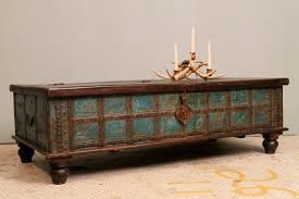 Distressed Blue Antique Indian Wedding Trunk Coffee Table Chest W Lock Brass Strapped Teak Antique Trunk Coffee Table Chest Coffee Table Coffee Table Vintage