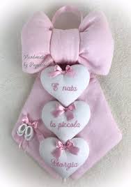 Fiocco Nascita Classico In Puro Cotone Pique Tre Cuori Ricamato Femminuccia Pupezza Nascita Fiocchi Neonato Nascita Del Bambino