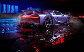 Wallpaper Wet Reflections Bugatti Chiron Rear View Oboi