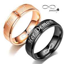 Infinity Love Matching Titanium Promise Ring For Couple His Angel Her Demon Stainless Steel Wedding Bands Rings Fashion Accessories Valentine Gifts Couple Ri Stainless Steel Wedding Bands Matching Wedding Rings Promise Rings