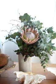 Mermaid Party King Protea Blue Gum Tortured Willow And Gumnut Flower Arrangeme Dried Flower Arrangements Flower Vase Arrangements Unique Flower Arrangements