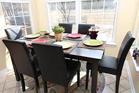 7 Pc Espresso Leather Brown 6 Person Table And Chairs Brown Dining Dinette Esp Black Leather Dining Room Chairs Kitchen Table Settings Espresso Dining Tables