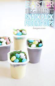 This layered chocolate pudding dessert with salted pecan crust is an improved rendition of a retro dessert i grew up with. Easy Easter Dessert Egg Hunt Snack Pack Pudding Cups Bre Pea