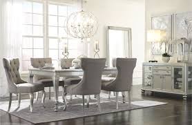 Dining table, 2 armless loveseats, 2 armless chairs. D650 35 03 7pc 7 Pc Coralayne Silver Finish Wood Fabric Chairs Rectangular Dining Table Set