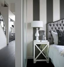 Black And White Striped Wall Bedroom Bedrooms Oly Studio Robert Bedside Table White Charcoal Gray Striped Walls Pewter Gray Silk Tufted Headboard Striped Walls Gray Striped Walls White Headboard