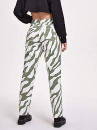 Zebra Striped High Waisted Straight Leg Jeans Shein Usa