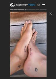 Gerber's jordan tattoo on her left inner bicep source: Cara Delevingne And Kaia Gerber Get Matching Solemate Tattoos