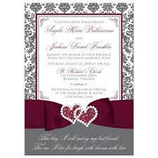 Gray White Damask Wedding Invitation Printed On Burgundy Accents Damask Wedding Invitation Silver Wedding Invitations Grey Wedding Invitations