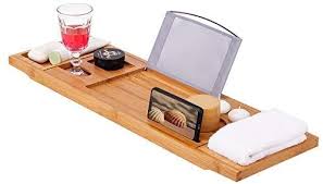 Amazon Com Bath Tray For Tub Bathtub Tray Extendable To Fit Most Size Bathtubs Caddy Wooden Bathroom Tray To Hold Table In 2020 Bathtub Tray Tub Tray Bathroom Tray