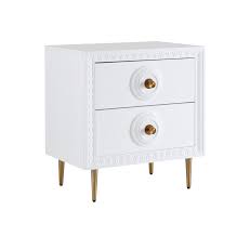 Designed with two spacious drawers, this simple yet stylish piece easily accommodates all your bedtime needs. Bovey White Lacquer Side Table Tov Furniture