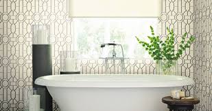 The dark tones on the shelves, picture frames, and art contrast with the white towels, photo mats, and bud vase. Bathroom Wallpaper