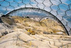 It's in the open pit of the former clay kaolin mining. Architecture Of The Eden Project Cornwall
