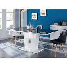 Trevise Table A Manger 8 Personnes Contemporain Laque Blanc Brillant Plateau De Verre Trempe Noir L 180 X L 90 Cm Table A Manger Table A Manger 6 Personnes Table A Manger 8 Personnes