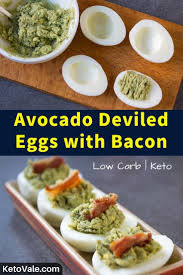 Avocado Deviled Eggs With Bacon Low Carb Recipe Recipe Keto Diet Recipes Keto Diet Vegetables Eggs Low Carb
