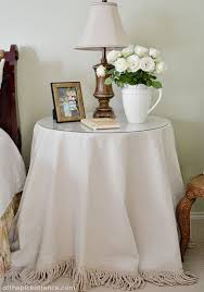 A Way Too Easy No Sew Drop Cloth Table Skirt With Fringe Table Skirt Drop Cloth Canvas Drop Cloths