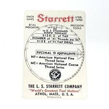 Details About Vintage 1943 L S Starrett Co Decimal Screw Thread Tap Tpi Wheel Chart Card Tool