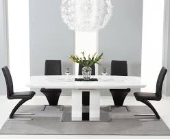 Imperia grey high gloss dining table set and 6 chrome faux leather dining chairs. Mark Harris Rossini White High Gloss Extending Dining Table And 6 Hereford Black Chairs Cfs Furniture Uk