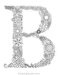 A capital letter b made out of flowers. Floral Letter B Adult Coloring Page