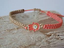 Hamsa Bracelet Coral Wooven Bracelet Fatima Evil Eye Bracelet Good Luck Bracelet Beige Coral Bracelet Good Luck Bracelet Adjustable Bracelet Hamsa Bracelet