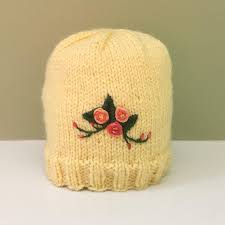 100% ring spun cotton material: Baby Flower Hat Newborn Embroidered Yellow Knit Hat Etsy Baby Girl Hats Handmade Knitting Handmade Knit Hats