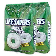 60 calories (3% dv) per serving. Wint O Green Lifesaver Mints Spangler Candy