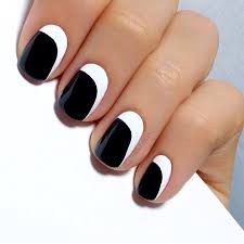 Black And White Nail Art For Short Nails Mani Monday Black And White Asymmetrical Crescent Mani Tutorial Black And White Nail Art White Nail Art Black White Nails