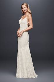 Soft Lace Sheath Wedding Dress With Low Back David S Bridal Sheath Wedding Dress Lace Form Fitting Wedding Dress Fitted Wedding Dress