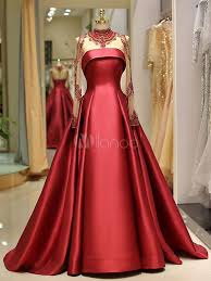 Red Quinceanera Dress Women Luxury Satin Long Sleeve High Collar Beaded Princess Prom Dress Prom Dresses With Sleeves Prom Dresses Long Evening Dresses Prom