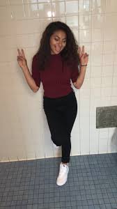 Baddie Black And White Vans Outfit Picture Day Outfit Burgundy Quarter Sleeve Top From Hollister High Waisted Black Jeans From Hollist High Top Vans Outfit High Tops Outfit Picture Day Outfits