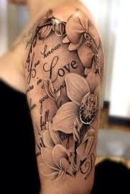 Attractive Butterflies And Red Orchid Tattoos On Back Shoulder Tattoos Girly Tattoos Sleeve Tattoos For Women