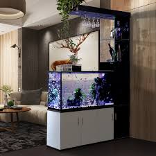 Living room design with a large fish aquarium, interior decorating. Fish Tank Living Room Small Household Lazy Creative Xuanguan Partition Cabinet Ecological Water Free Glass Large Fish Tank Aquarium
