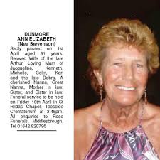 🌹Family announcement for the late Ann Elizabeth Dunmore (Nee Stevenson) 🕯
