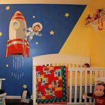 Navy Blue Red And Yellow Curious George Astronaut Outer Space Nursery A Moon And Stars Wall Mural Kids Room Murals Curious George Bedroom Yellow Kids Rooms