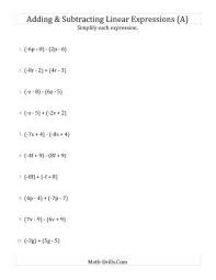 Adding And Subtracting And Simplifying Linear Expressions A Algebra Worksheet Algebra Worksheets Algebraic Expressions Simplifying Algebraic Expressions