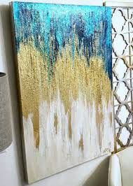 Original Painting Gold Teal Blue White Bling Gold Painted Walls Pink Bedroom Decor Blue Abstract Painting