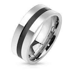 Black And Silver Wedding Band 8mm Black Line Centered Stainless Steel Band Men S Ring Mens Stainless Steel Rings Rings For Men Fashion Rings