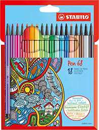 Stabilo Pen 68 Fibre Tip Pen Assorted Colours Pack Of 18