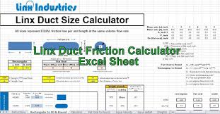 Engineering Xls Linx Duct Friction Calculator Excel Sheet