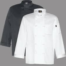 Details About Dickies Chef Coat Mens Long Sleeve Knot Button Chef Jacket White Or Black