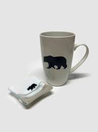 You are viewing american expedition's collection of wild bear themed home decor. Bear Coffee Mug With Fused Glass Tea Bag Rest Unique Gifts For Her Mountain Home Decor Bear Themed Mug