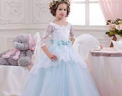Sale Kids Dresses For Girls Elegant Princess Wedding Dress Clothes For Kids Long Christ Wedding Dress Clothes Wedding Dresses For Kids Flower Girl Dresses Blue