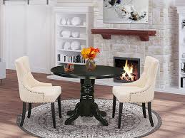 Signature design by ashley kimonte rectangular dining room table, black. Buy 3pc Dinette Set Includes A Round Dining Room Table And Two Parson Chairs With Light Beige Fabric Black Finish Online In Turkey B07zq4sxd3