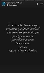 Yasmin Brunet processará médicos que afirmam que ela fez bichectomia